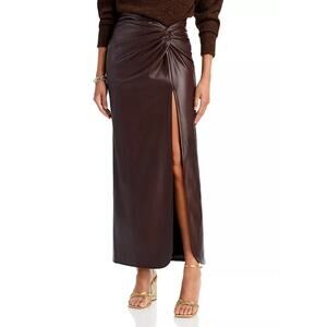 NWT Line & Dot Brown Carmela Twisted Faux Leather Skirt w/Side Slit Maxi Size XS